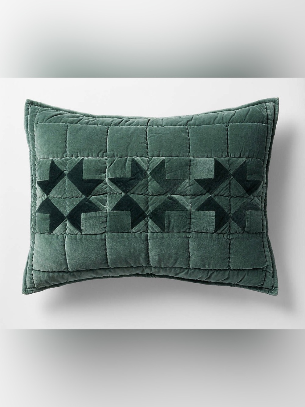 Crate & Barrel Velvet Pine Green Heritage Quilt and Pillow Sham - Twin
